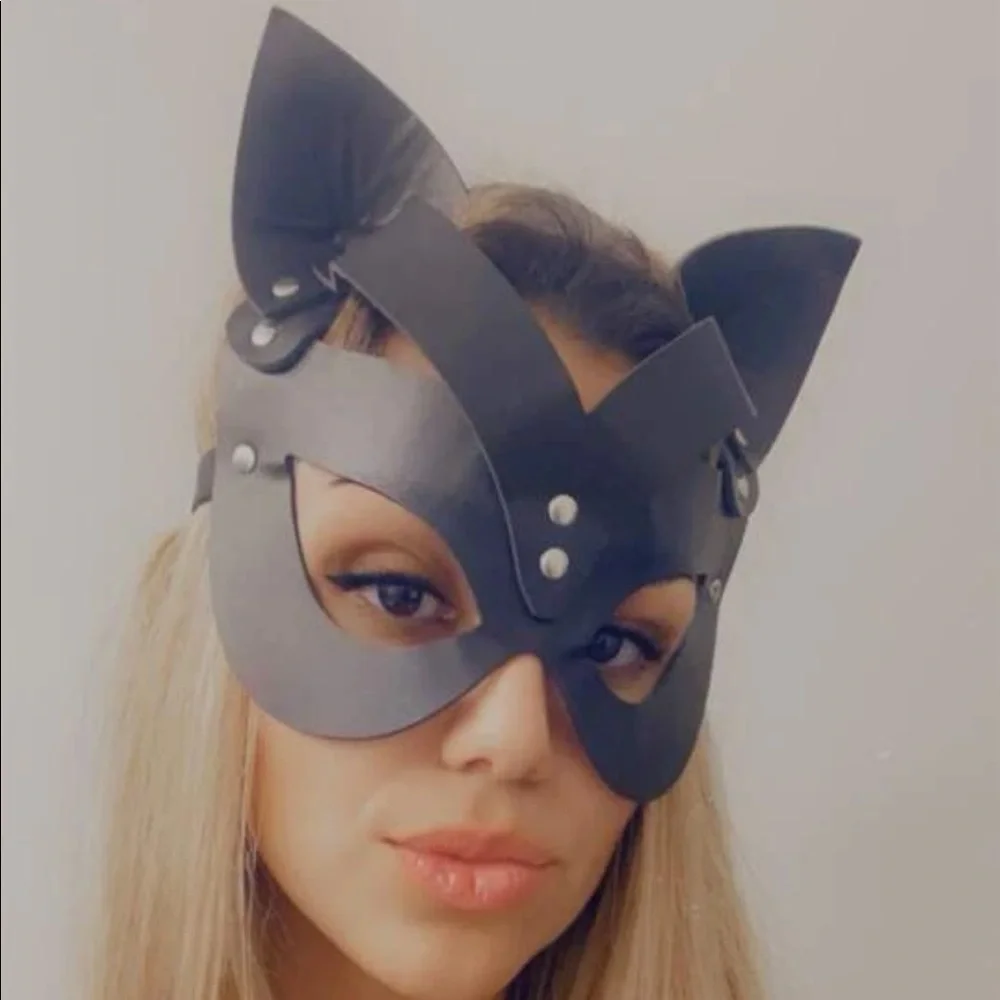 Cat Halloween Eye Mask Faux Leather New